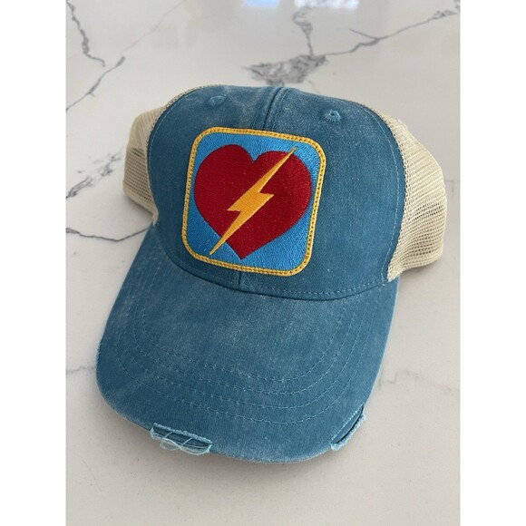 Vintage Lightning Bolt Heart Mesh Baseball Hat Cap Snapback NOT Aviator Nation - Picture 1 of 4